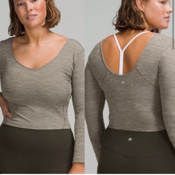 lululemon athletica Tops - Lululemon Long Sleeve Align Shirt Crop Top Heathered Rover Brown Medium 10